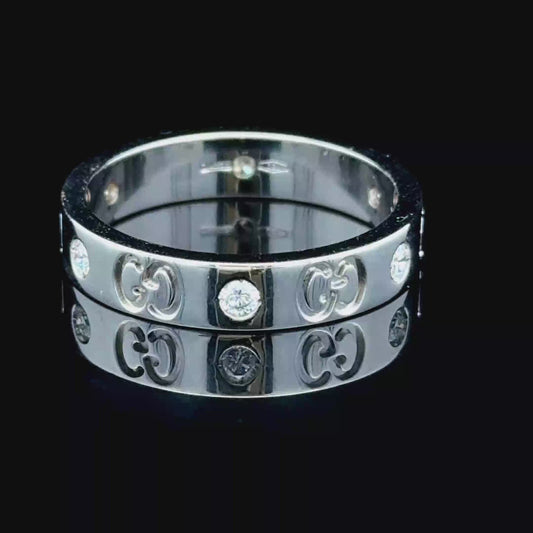 18K White Gold & Diamond Gucci Ring