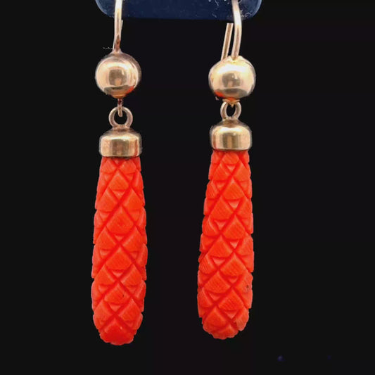 9K Yellow Gold Coral Drop Earrings