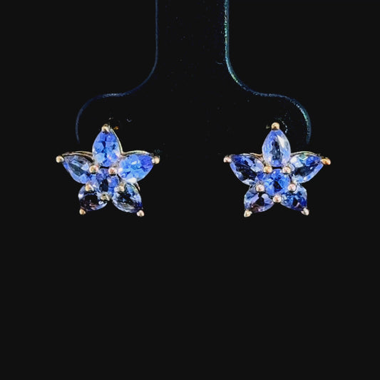 9K Yellow Gold Tanzanite Flower Studs