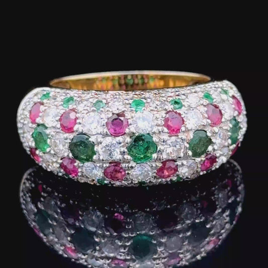 18K Yellow Gold Ruby & Emerald Ring