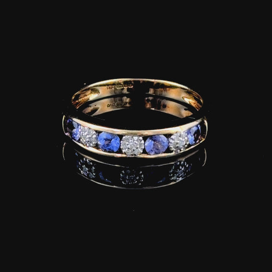 9K Yellow Gold Tanzanite & Diamond Channel Set Ring