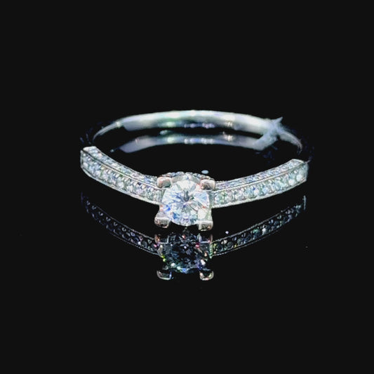 18K White Gold Diamond Solitaire with Diamond Shanks APPX 0.5 CTS