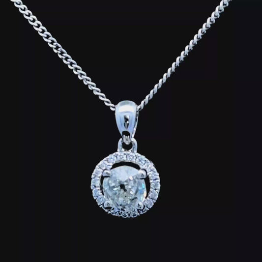 18K White Gold Diamond Halo Pendant C: 0.6 CTS Total: 0.75 CTS