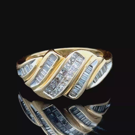 18K Yellow Gold Diamond Baguette Knot Ring APPX 0.75 CTS