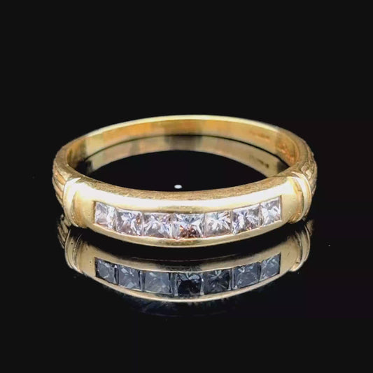 18K Yellow Gold Princess Cut Diamond 7 Stone Ring APPX 0.7 CTS
