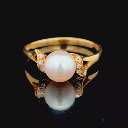 18K Yellow Gold Pearl & Diamond Ring 2.09 GMS