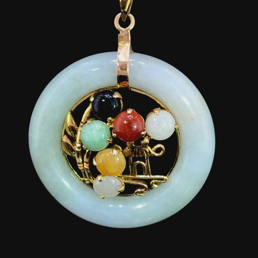 Pretty 14k Yellow Gold Multi-Colour Jadeite Pendant (Only)