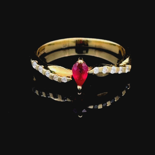 18K Yellow Gold Pear Ruby & Diamond Crossover Ring