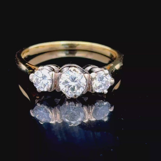 18K Yellow Gold Diamond Trilogy Rectangular Ring APPX 1.0 CTS