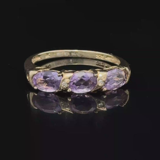 9K Yellow Gold Amethyst & Diamond Band