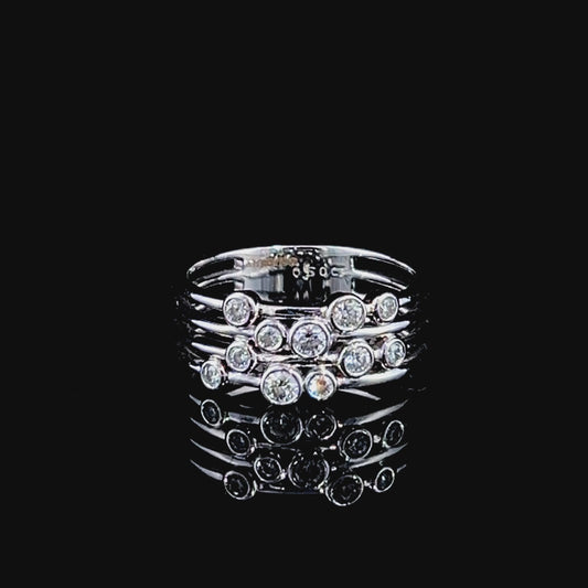 18K White Gold 4 Row Diamond Bubble Ring