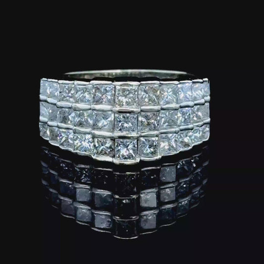 14K White Gold Princess Diamond Across Finger Cluster APPX 1.5 CTS