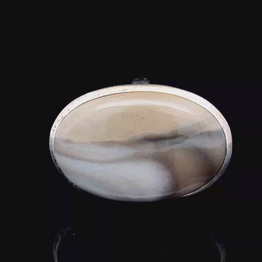Large Silver Oval Beige Stone Ring