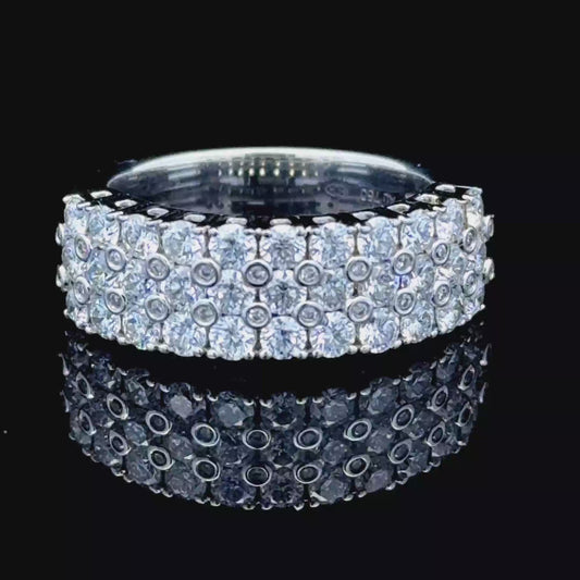 18K White Gold 3 Row Diamond Band Ring APPX 2.5 CTS