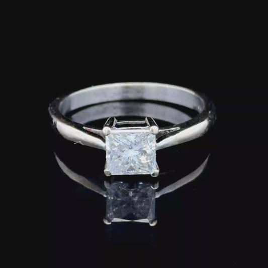 18K White Gold Princess Cut Diamond Solitaire Ring APPX 1.0 CTS
