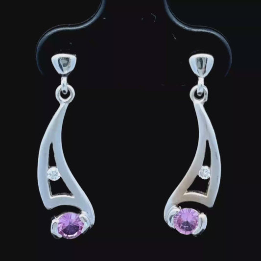 18K White Gold Amethyst & Diamond Drop Stud Earrings
