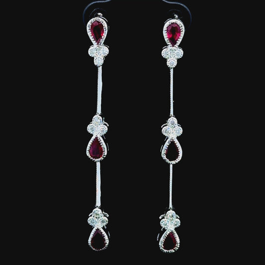 18K White Gold Pear Ruby & Diamond Drop Earrings