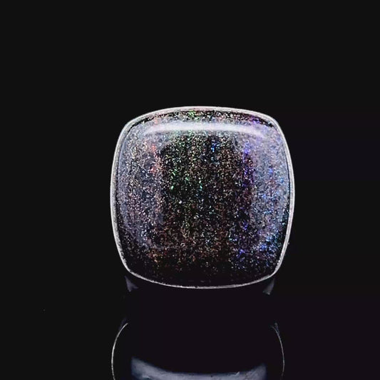 Green / Purple Square Stone Silver Ring