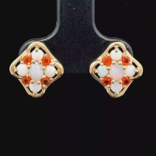 9K Yellow Gold Square Opal Studs