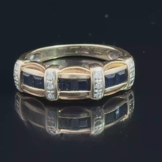 9K Yellow Gold Sapphire & Diamond Band