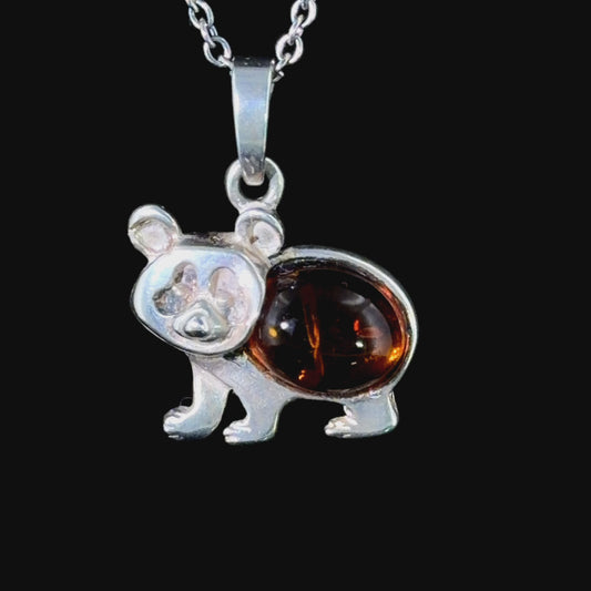 Sweet Silver & Amber Bear Pendant