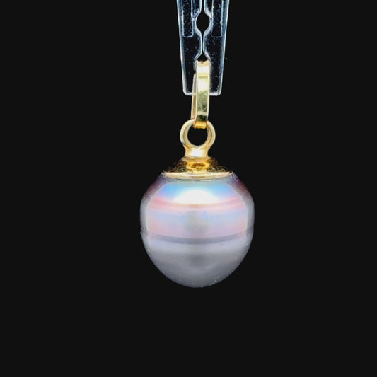 14K Yellow Gold Grey Pearl Pendant