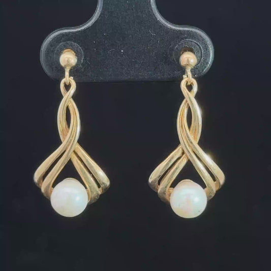 9K Yellow Gold Pearl Drop Earrings