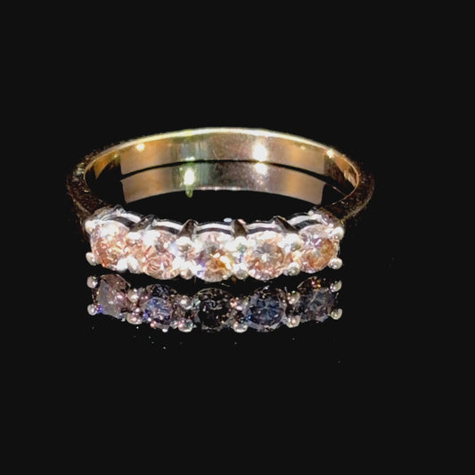 9k Yellow Gold 5 Stone Champagne Diamond Ring 0.8 Cts