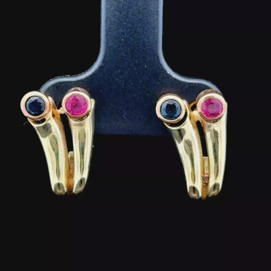 9K Yellow Gold Ruby & Sapphire Studs