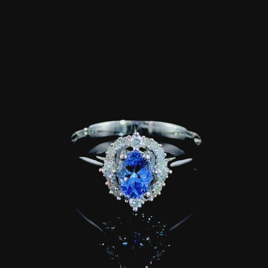 9K White Gold Tanzanite & Diamond Ring