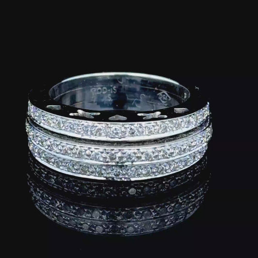 18K White Gold Diamond Triple Diamond Band APPX 1.0 CTS