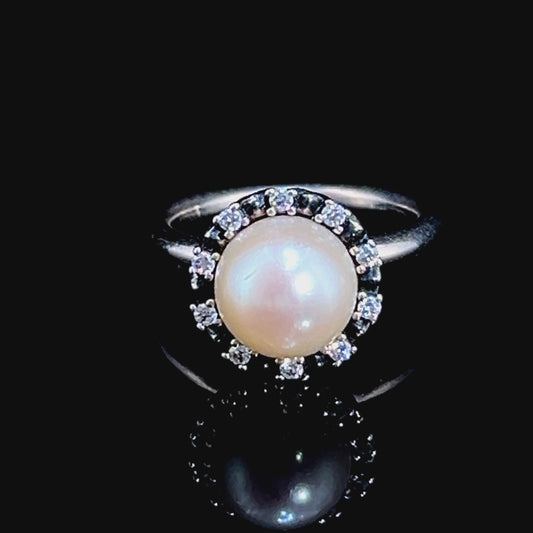 Silver Pandora Pearl & Cubic Zirconia Ring
