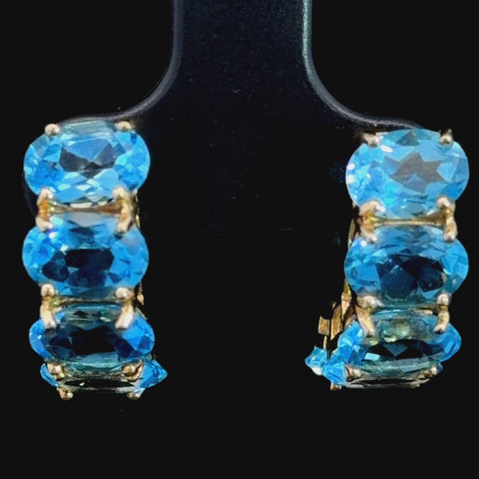 14k Yellow Gold Oval Blue Topaz 5 Stone Stud Earrings