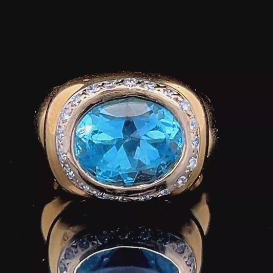 Wonderful 18K Yellow Gold Aqua & Diamond Ring Aqua Appx 5Cts Diamond Appx 0.5Cts