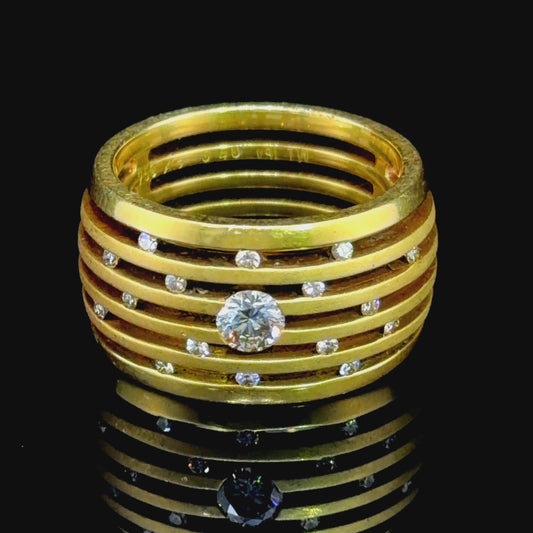 Wonderful 18k Ribbed Spherical Diamond Ring Marked “AG” Gioelli? Stamped VSi 0.4 Cts.