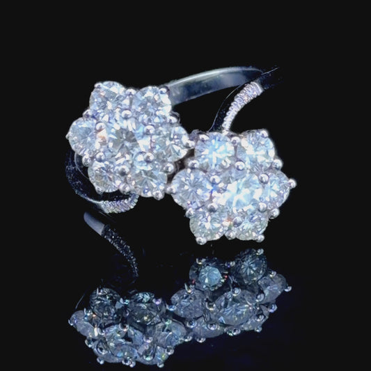 Fabulous 18k White Gold Diamond Daisy Moi et Toi Ring Appx 2.0 Cts I-J Vs1/2