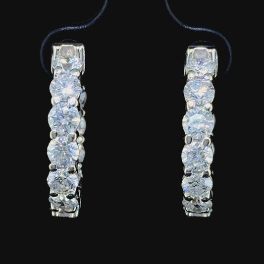 Fabulous 14k White Gold Hoop Earrings With Round Cut Diamonds Front & Back Appx 5.5 Cts Total