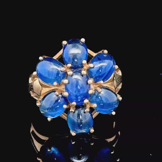 9K Yellow Gold Sapphire Flower Ring