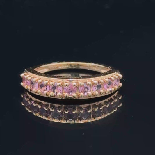 9K Yellow Gold Pink Topaz Band Ring
