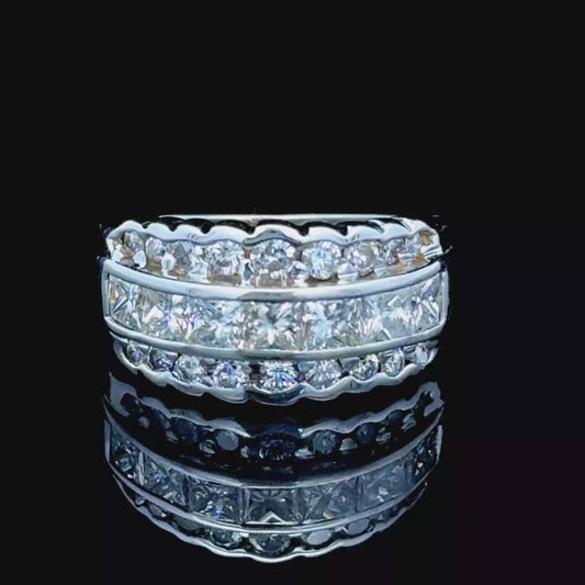14K White Gold Princess & Round Diamond Band Ring APPX 1.5 CTS
