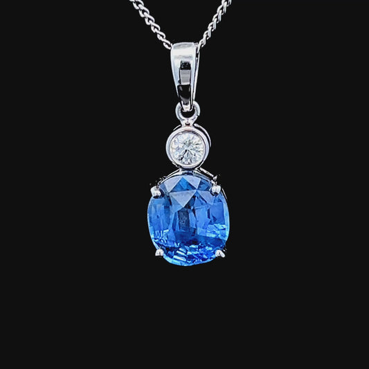 18K White Gold Sapphire & Diamond Pendant Only APPX S: 3.0 CTS