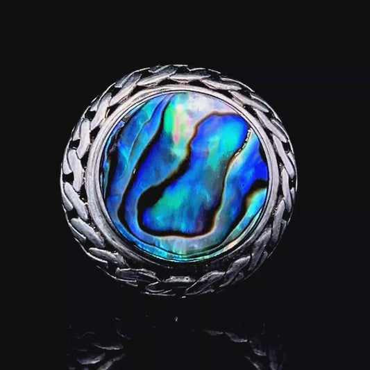 Silver Round Paua Ring