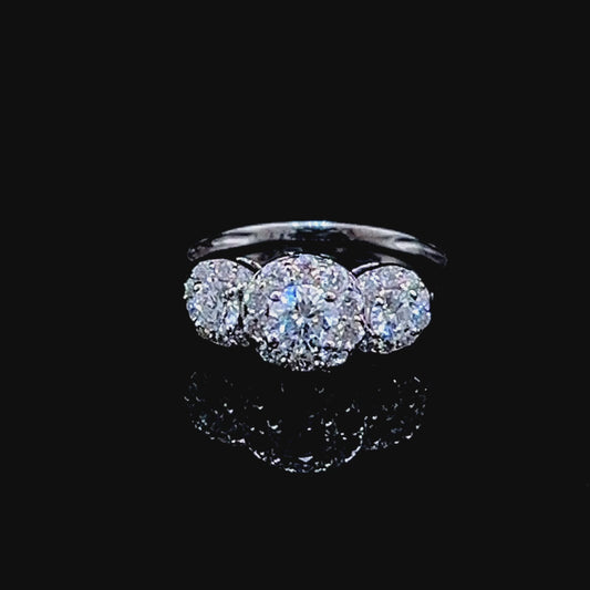 18K White Gold Diamond Trilogy Halo Ring APPX 0.75 CTS