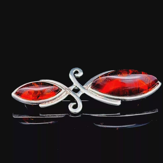 Silver Amber Brooch