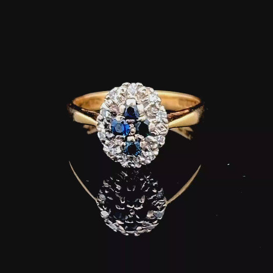 18K Yellow Gold Sapphire & Diamond Cluster Ring