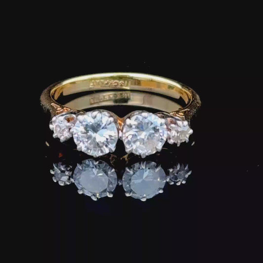 18K Yellow Gold 4 Stone Diamond Ring APPX: C:2x 0.45 CTS , TOTAL: 1.0 CTS
