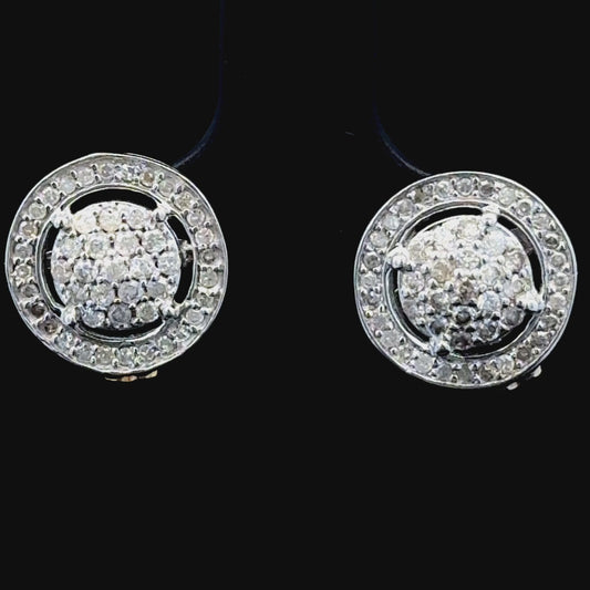 9K White Gold Diamond Cluster Studs with Halo
