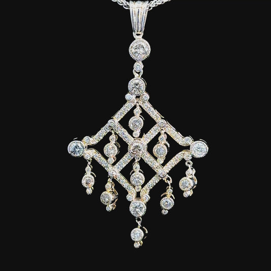 14K White Gold Diamond Chandelier Pendant & 9K White Gold Chain APPX 2.6 CTS The Ronald Charles Collection