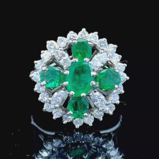 18K White Gold Emerald & Diamond Cluster Ring
