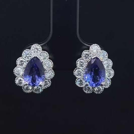 Platinum Pear Diamond & Tanzanite Studs